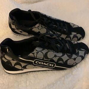 Coach "Hilary" Designer Black White Gray  Jacquard Suede Fashion Sneakers 7.5M